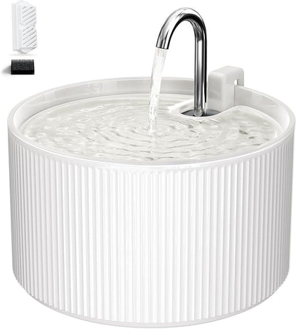 Voluas 2.2L Ceramic Cat Water Fountain with 1 Filter Automatic Pet Fountain | 74oz capacity, ceramic bowl, 4-layer filtration, ultra-quiet pump, faucet and bubbling modes, easy to clean, dishwasher-safe