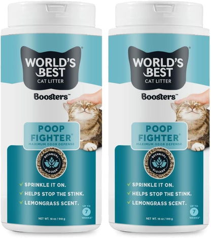 World's Best Cat Litter Boosters Poop Fighter, 18 oz Canister, Pack of 2