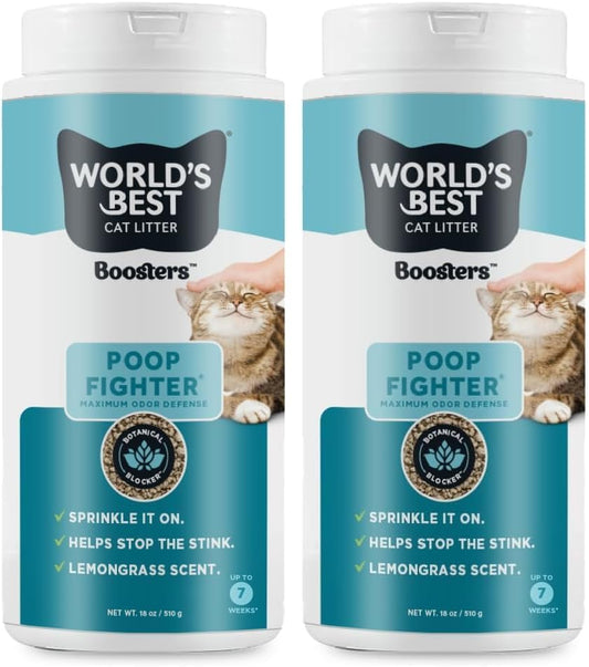 World's Best Cat Litter Boosters Poop Fighter, 18 oz Canister, Pack of 2