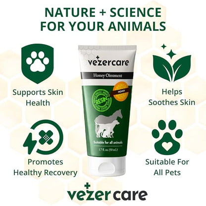 Honey Balm Ointment with Spruce Resin for Dogs, Cats & Horses, Wound Care Gel, Hot Spot Treatment for Dogs, Itchy Skin Relief, Dog and Cat Wound Care, 1.7oz, Made in Finland, Antifungal & Steroid Free