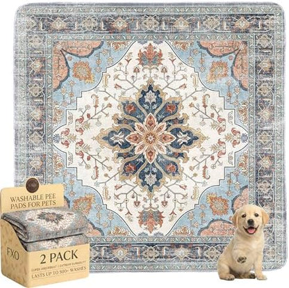 Washable Pee Pads for Dogs,Great Urine Absorbent Reusable Puppy Training Pads,Waterproof,Leak-Proof & Non-Slip Potty Pads for Whelping,Crate,Playpen,Bed.(Blue Floral,48"x48")