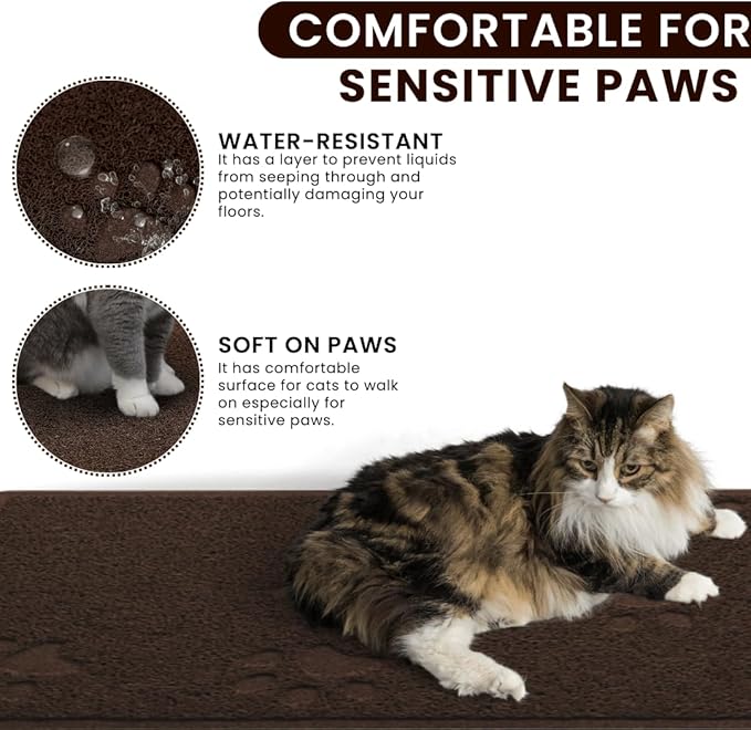 Andalus Medium Cat Litter Mat, Pack of 2 - Waterproof, Non-Slip & Easy to Clean Cat Litter Box Mat for Extra Efficient Pet Litter-Trapping, Brown (23.5” X 15.75”)