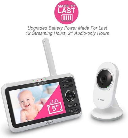 VTech VM350 No WiFi Video Baby Monitor - 5" High-Resolution Screen, Fixed Camera with 2X Zoom, 1000ft Range, Automatic Night Vision, 2-Way Talk, Lullabies, Temperature Sensor