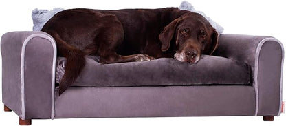 Moots Furry Pet Lounge, Pet Bed with 2 Pillows, Deluxe Sofa for Dogs, Easy to Coordinate, Stylish and Cleanable Dog Sofa, Couch - Charcoal, Large