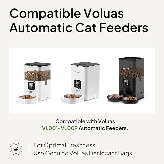 Voluas Pet Food Desiccant Bags for Automatic Feeders 8 Pack | Maintain dry pet food quality with individually sealed silica gel packets for cat dog feeder