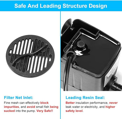DaToo 400GPH 25W Submersible Water Pump Fountain Pump Ultra Quiet For Aquariums Fish Tank Pond Fountain Statuary Water Feature Hydroponics