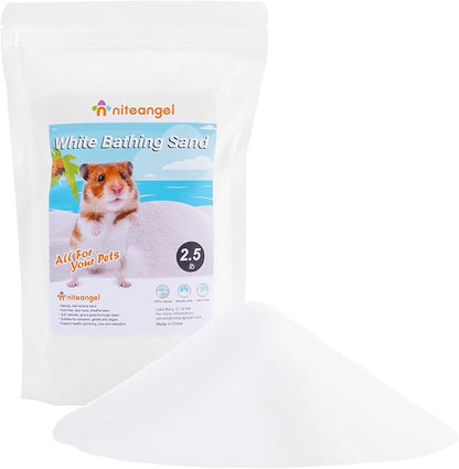 Niteangel Hamster Desert Bath Sand | No-Dust Bath or Potty Litter for Hamster Chinchillas Gerbil Mice Degu or Other Small Pets (White Sand, 2.5LB/40oz)