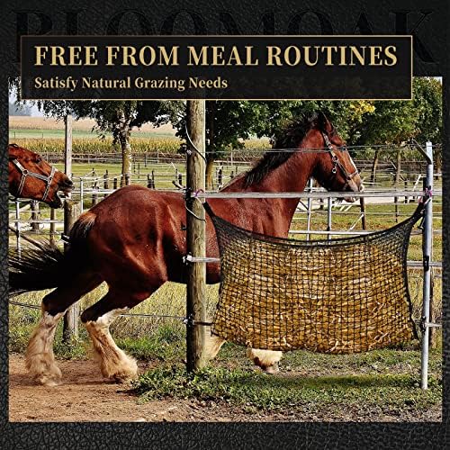 Bloomoak Ultra Slow Feed,Knotless Slow Feed Hay Net with 4 Carabiner Clips for Horses/Soft Flat Hanging Hay Bag with Large Capacity for Full Day Feeding (M 35 * 31", 1" Hole for Ultra Slow Feed)…