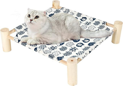 Patas Lague Cat and Dog Hammock Bed for Small Dogs, Brethable Wooden Pet Rabbit Elevated Cooling Outdoor Bed Cots Furniture for All Seasons White Cat