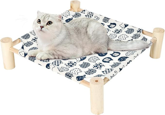 Patas Lague Cat and Dog Hammock Bed for Small Dogs, Brethable Wooden Pet Rabbit Elevated Cooling Outdoor Bed Cots Furniture for All Seasons White Cat