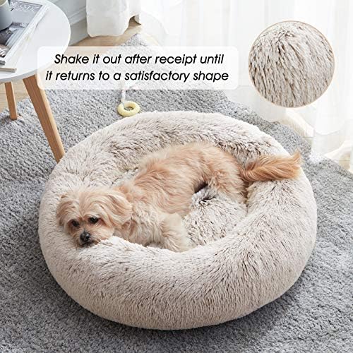 Western Home Calming Donut Small Medium Pet Dog Bed Washable,27"White Khaki