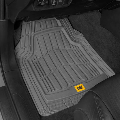 CAT PU Leather Seat Covers for Cars – (2) Front Seat Covers with (4) All-Weather Heavy-Duty Floor Mats for Trucks, Cars, & SUVs Combo Set – Car Interior Protection Liners for Car Seats and Floors