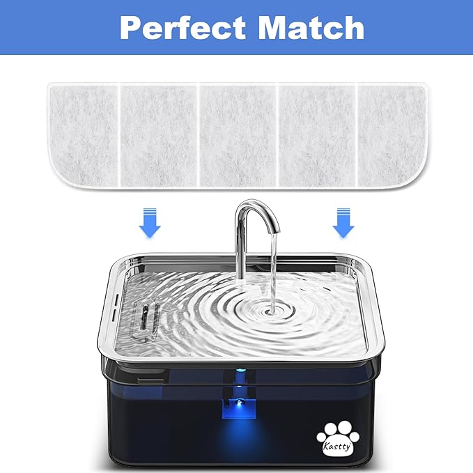 8 Pack Replacement F-ilters with 8 Pack Replacement P-ump F-ilters for Kastty 2.8GAL/10.5L SUS304 Stainlee Steel Large Dog Water Fountain, Made of Food Grade Activated Carbon and PP Cotton