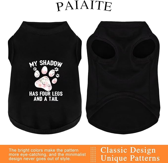 Discover Cozy Cotton Canine Wear: Soft, Lightweight, and Breathable Dog Shirt Vest with Eye-Catching Graphics (My Shadow HAS Four LESGS and A Tail), Keeping Your Furry Friend Warm! Black M