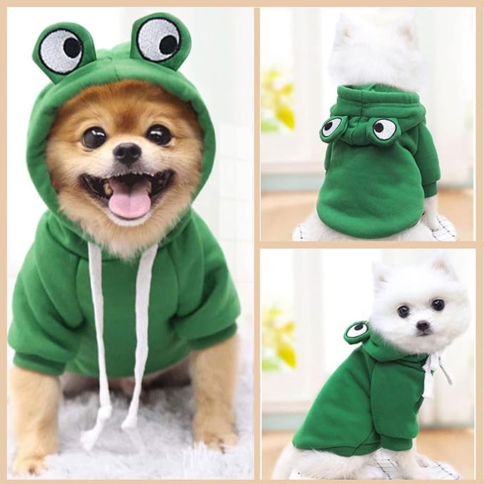 Dog Hoodie Basic Sweater Coat Cute - Frog Shape Warm Jacket Pet Cold Weather Clothes Outfit Outerwear for Cats Puppy Small Medium Dogs - Size L