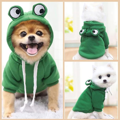 Dog Hoodie Basic Sweater Coat Cute - Frog Shape Warm Jacket Pet Cold Weather Clothes Outfit Outerwear for Cats Puppy Small Medium Dogs - Size L