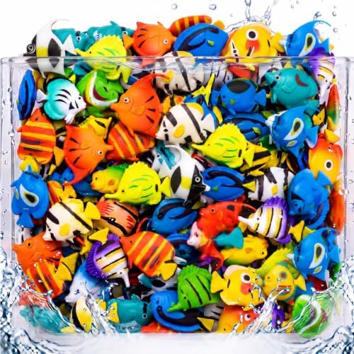 Weewooday 80 Pcs Artificial Moving Fishes Plastic, Random Fish