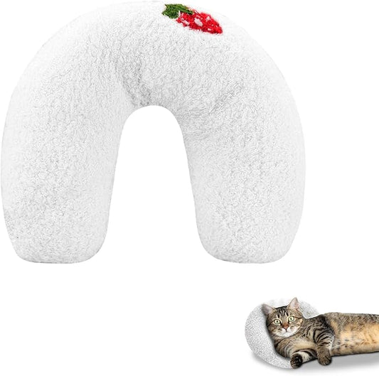 Andiker Pillows for Cats, U Shape Soft Fluffy Kitten Pillow to Lay On Cat Bed Pillow Ultra Soft Pet Pillow for Kittens Fluffy Cat Pillows for Indoor Cats and Puppies to Improve Sleep Quality (White)