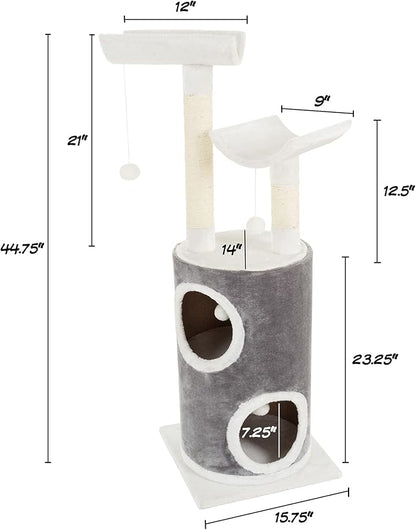 5-Tier Cat Tower with 2 Napping Perches, 2 Story Cat Condo, 2 Sisal Rope Scratching Posts, Hanging Toys – Cat Tree for Indoor Cats by PETMAKER (Gray)