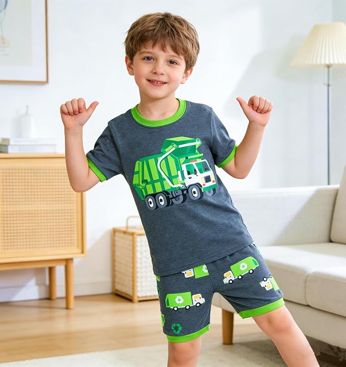 Popshion Boys Pajamas 100% Cotton Toddler Clothes Summer Pjs for Boy Planet Dinosaur Sleepwear Kids Short Sets 2-10 Years
