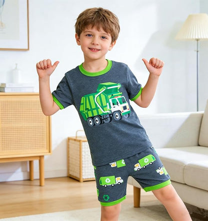 Popshion Boys Pajamas 100% Cotton Toddler Clothes Summer Pjs for Boy Planet Dinosaur Sleepwear Kids Short Sets 2-10 Years