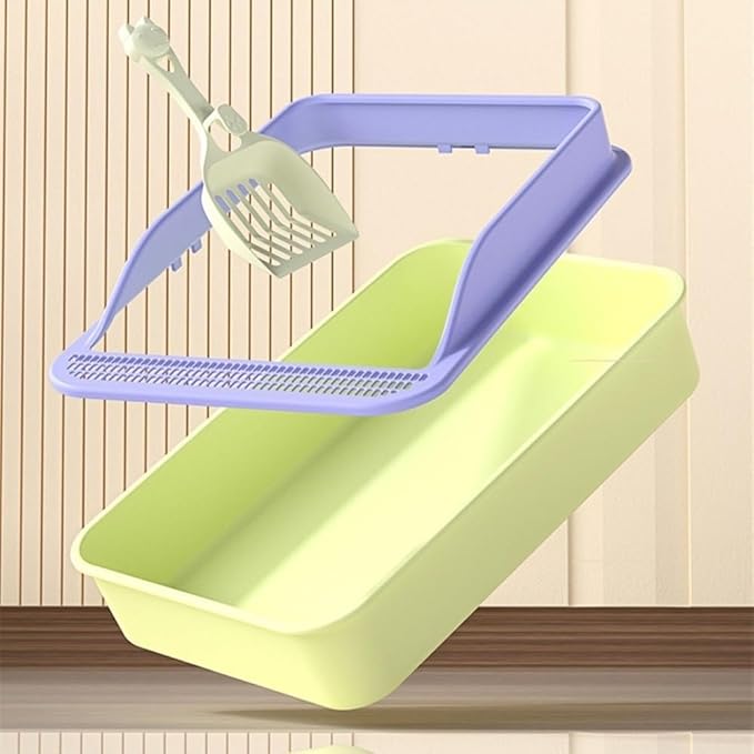Litter Box, Open Top Cat Litter Box with High Sides & Detachable Basin, Includes Shovel Cat Litter Box(Purple)