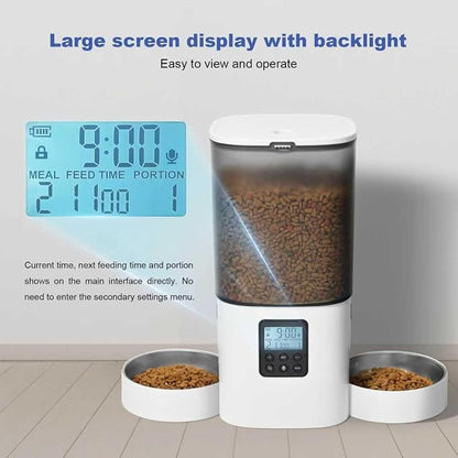 Automatic Cat Feeder, 6L Cat Food Dispenser with 10s Voice Recorder, Pet Feeder up to 8 Meals per Day, Timed Feeder with Dry Food Sealed Ring (White-D-Basic)