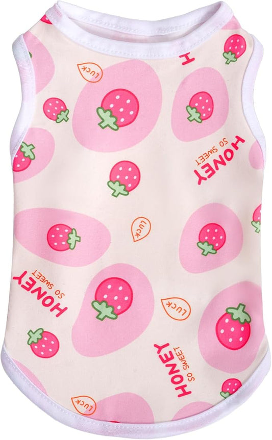 Pistha Pink Dog Shirts Cute Summer Dog Clothes Soft Pet T-Shirt Printed Puppy Shirt for Small Medium Dogs Cats Girl(Strawberry1,S)