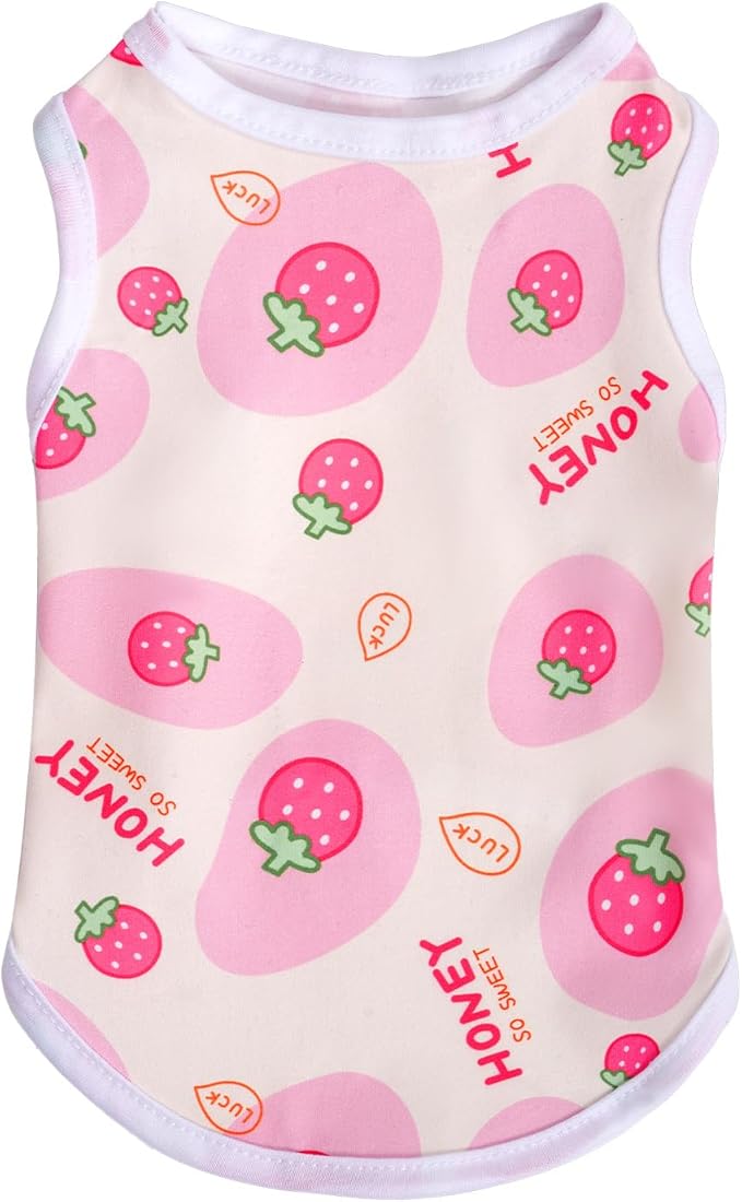 Pistha Pink Dog Shirts Cute Summer Dog Clothes Soft Pet T-Shirt Printed Puppy Shirt for Small Medium Dogs Cats Girl(Strawberry1,L)