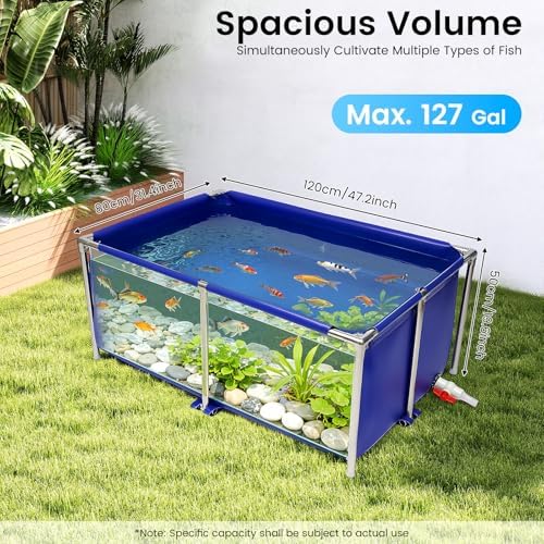 Canvas Above Ground Fish Pond, Foldable Blue Aquarium Pool with Drain Valve