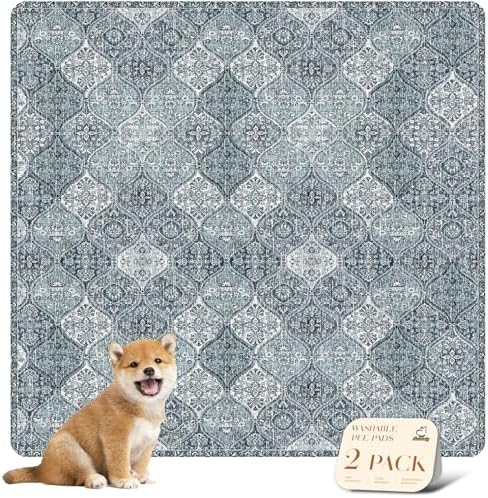 nunubaby Washable Pee Pads for Dogs, Stylish, Non-Slip and Leak-Proof Pee Pads. Reusable Potty Pads for Dogs for Crates and Floors.(Blue/Multi, 36" x36" )
