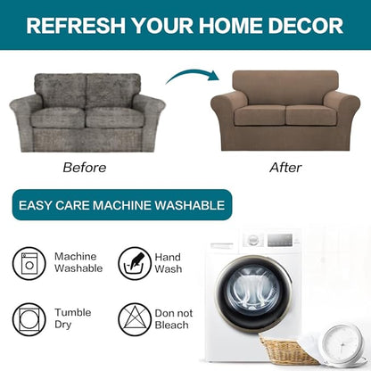 Turquoize 3 Piece Sofa Covers for 2 Cushion Couch Sofa Slipcover Soft Couch Cover for Dogs-Washable Sofa Furniture Cover with 2 Individual Cushion Covers, Thick Jacquard Fabric (Loveseat, Macchiato)