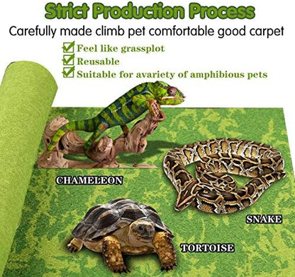 Reptile Carpet, 30 * 12in Pet Terrarium Liner,Reptiles Cage Mat/Substrate for Snakes, Chameleons, Geckos and Kitchen Use(2sheets) with Tweezers Feeding Tongs