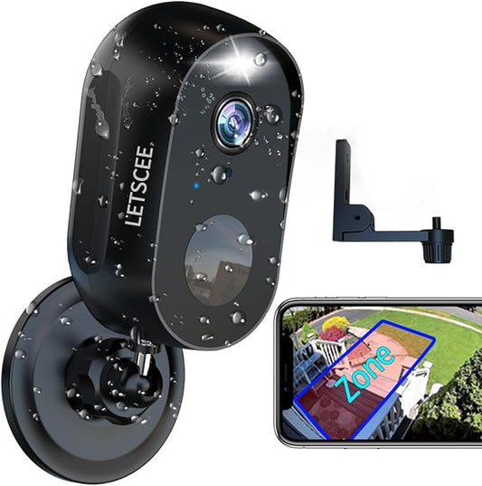 LETSCEE Security Cameras Wireless Outdoor or Indoor,Alexa Cameras for Home Security Outside with Night Vision,2-Way Audio,Motion Detection,SD/Cloud Storage,Motion Zone,IP65 Weatherproof