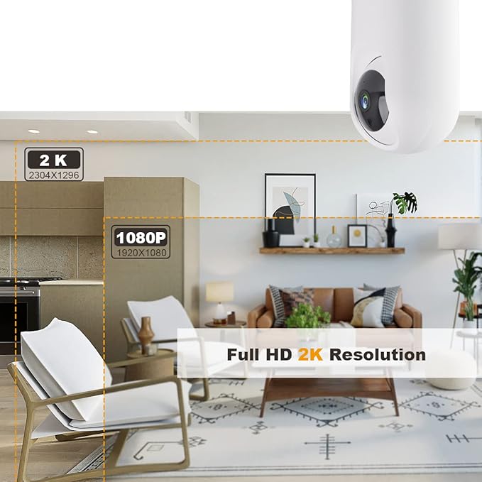 Indoor Security Camera Wireless, 2K Smart Home IP Camera 2.4G/5G Dual-Band WiFi Connection, Two-Way Audio, AI Human Motion Detection, Night Vision, App Remote Control - White (QC21S)