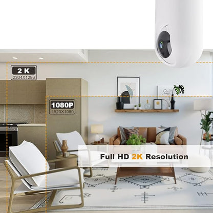 Indoor Security Camera Wireless, 2K Smart Home IP Camera 2.4G/5G Dual-Band WiFi Connection, Two-Way Audio, AI Human Motion Detection, Night Vision, App Remote Control - White (QC21S)