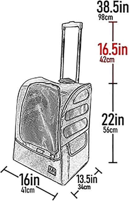 Pet Gear I-GO2 Pus Traveler Roller Backpack, Travel Carrier, Car Seat for Cats/Dogs, Mesh Ventilation, Included Tether, Telescoping Handle, Storage Pouch, Onyx