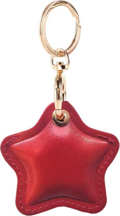 Leather Charm Keychain Holder Case Compatible with AirTag,Cute Protective Star-Shaped Cover with Luxe Ring Clip,Finder GPS Tracker Case for Wallet Keys,Bag,Pets(Red)