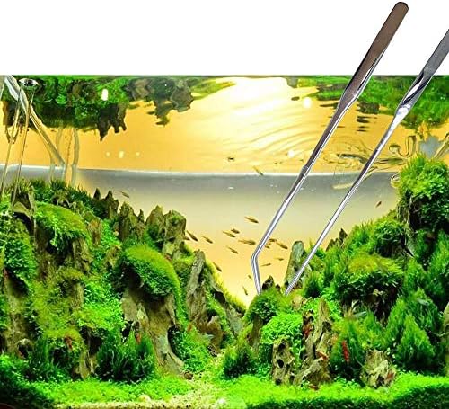 2PCS Aquarium Tweezers Stainless Steel Straight and Curved Tweezers Set Long Handle Reptile Feeding Tongs for Aquatic Plants Lizards Spider Snakes Garden Repairing - 10.6inch, Silver