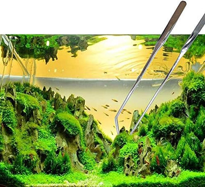 2PCS Aquarium Tweezers Stainless Steel Straight and Curved Tweezers Set Long Handle Reptile Feeding Tongs for Aquatic Plants Lizards Spider Snakes Garden Repairing - 10.6inch, Silver