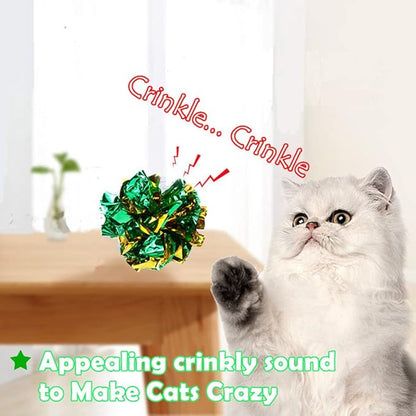 Mylar Crinkle Balls Cat Toys Interactive Crinkle Cat Toy Balls Independent Pet Kitten Cat Toys for Fat Cats Kittens Exercise, Soft and 2.36 to 2.5-Inch (24 Pack)
