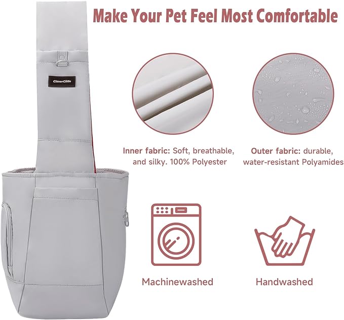 Pet Sling Carrier for Small to Medium Dogs and Cats, Fits 10–20lbs, Adjustable Soft Padded Shoulder Strap Dog Sling Carrier with Storage Pocket for Hands-Free Outdoor Travel & Hiking Grey