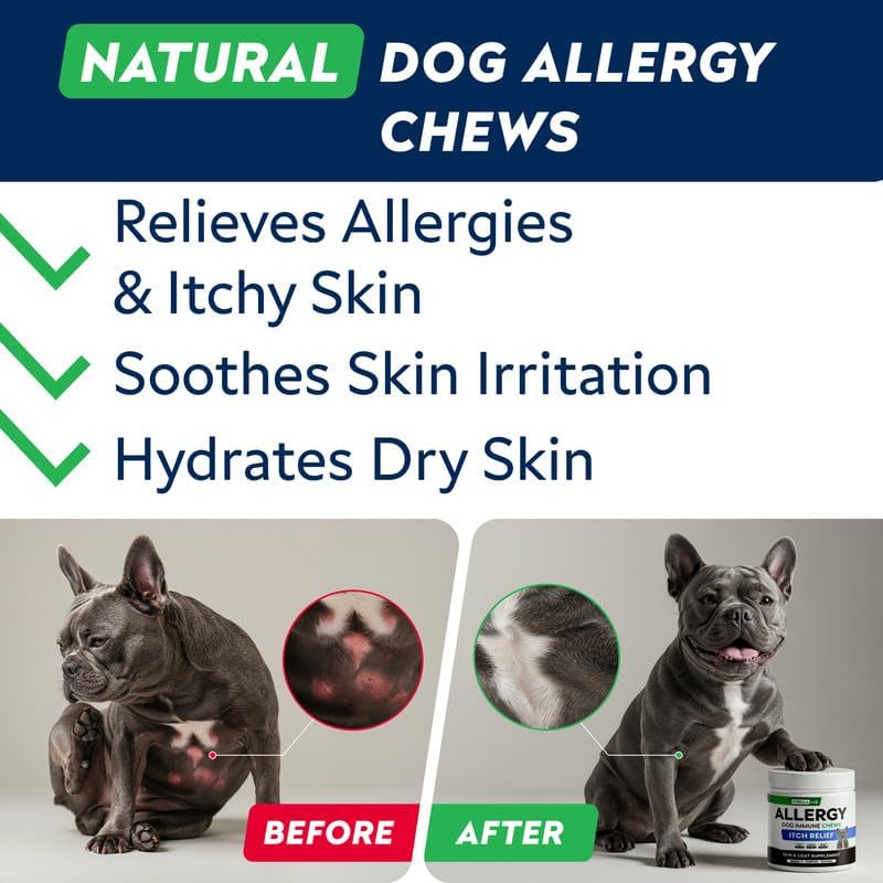 Dog Allergy & Itching Relief - Anti Itch, Skin&Coat Support Chews w/Omega 3