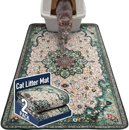 Hompet Cat Litter Mat 2 Pack, 36x48 Large Machine Washable Trapping Mats for Cats, Super Absorbent & Urine-Proof Cat Litter Box Mat for Floor, Waterproof & Non Slip Kitty Litter Rug