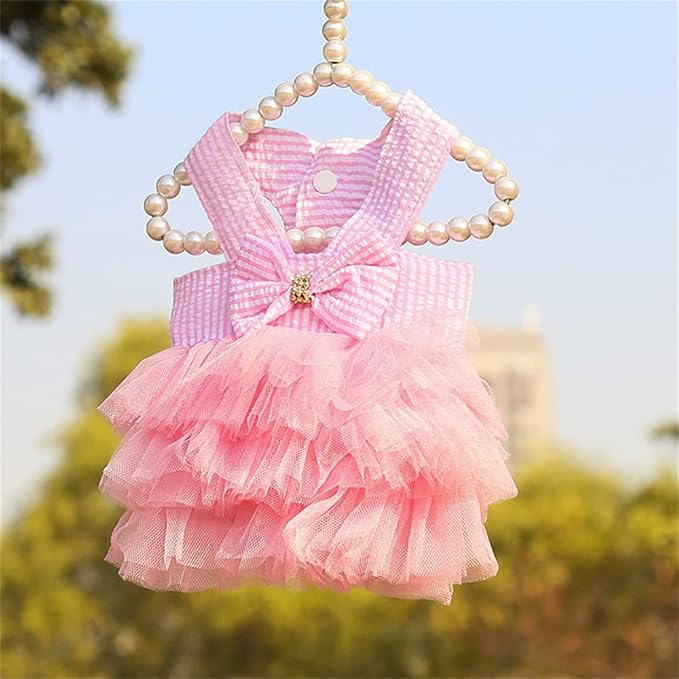 Dog Dresses, Fashion Pet Dog Clothes, Striped Mesh Puppy Dogs Princess Dresses (Pink/Blue/Denim(3pack), Small)