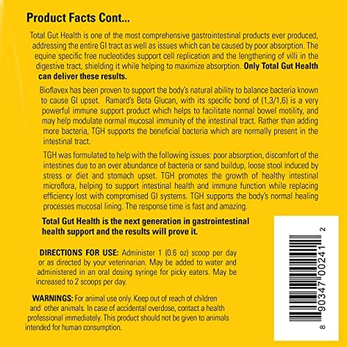 Ramard Total Gut Health Equine Digestive Support - Equine Gut Health Supplement Probiotics for Horses, Healthy Gut Vitamins, Gastric Relief, Optimum Digestive Health for Horses 1.12lb, 30-Day Supply