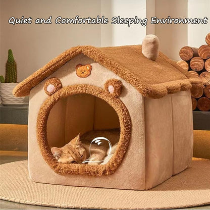 Cat Beds for Indoor Cats, Cute Bear Shape Cat Bed Cave, Brown