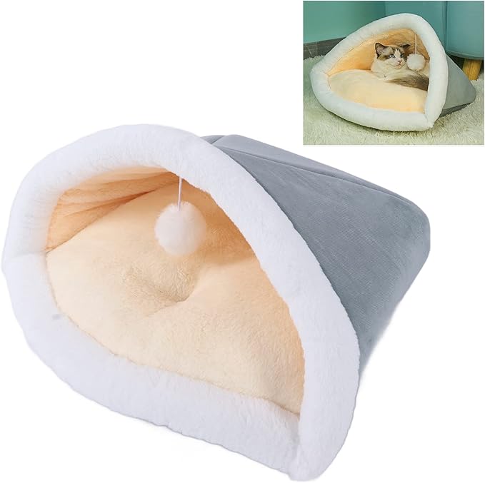 Cat Sleeping Bag Plush Pet Bed 40x52cm Mint Green - Soft Warm Semi - Closed Design, Washable Cozy Nest for Indoor Cats Puppies Kittens (Cat Litter-Gentleman Gray)