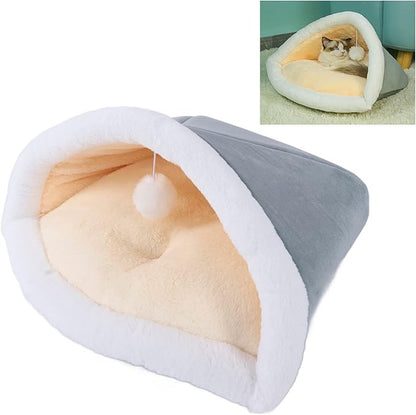 Cat Sleeping Bag Plush Pet Bed 40x52cm Mint Green - Soft Warm Semi - Closed Design, Washable Cozy Nest for Indoor Cats Puppies Kittens (Cat Litter-Gentleman Gray)