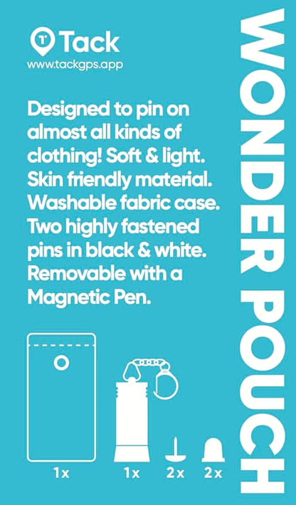 Tack Wonder Pouch GPS Tracker Case, Black and White, Soft Fabric with Magnetic Key, Washable Protective Cover with Skin-Friendly Pins [Tack GPS Tracker Not Included]